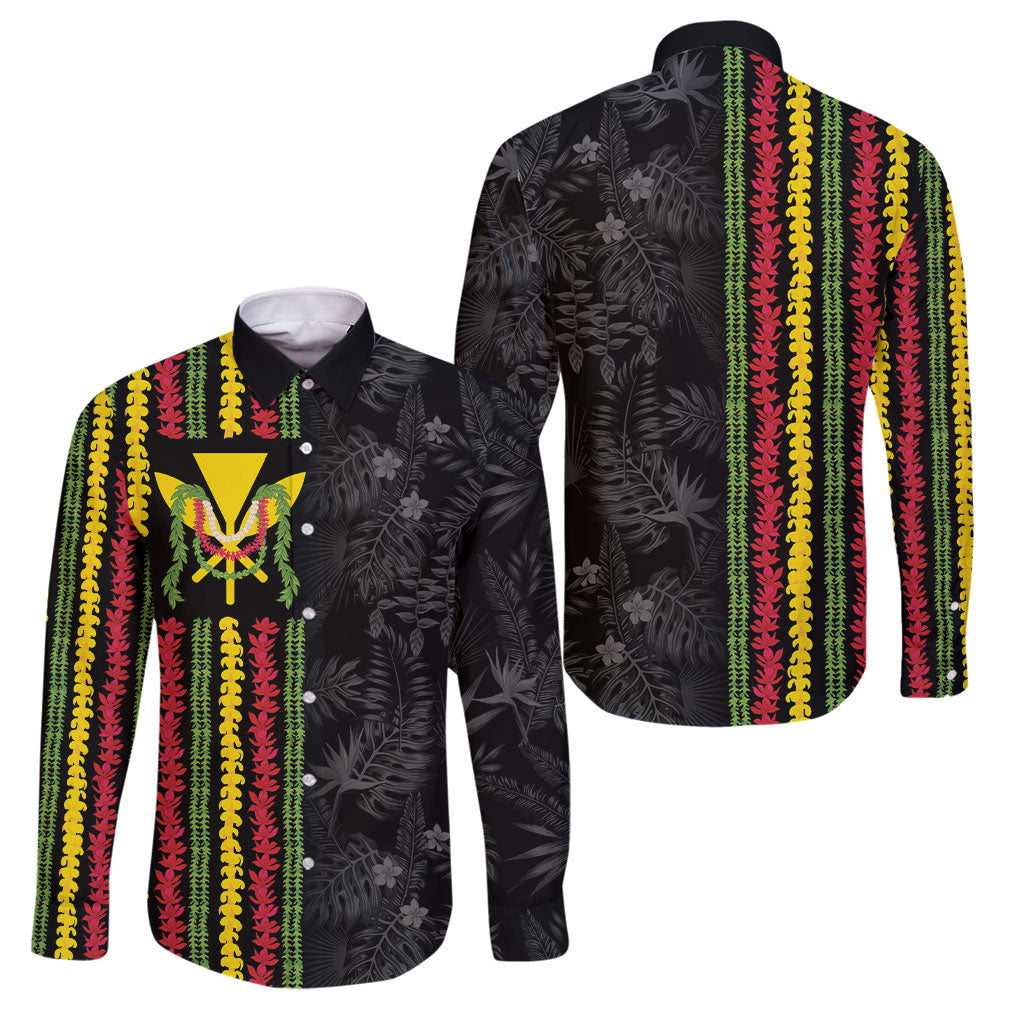 Hawaii Lei Kanaka Maoli Flag Family Matching Short Sleeve Bodycon Dress and Hawaiian Shirt Tropical Vibes LT05 Dad's Shirt - Long Sleeve Black - Polynesian Pride