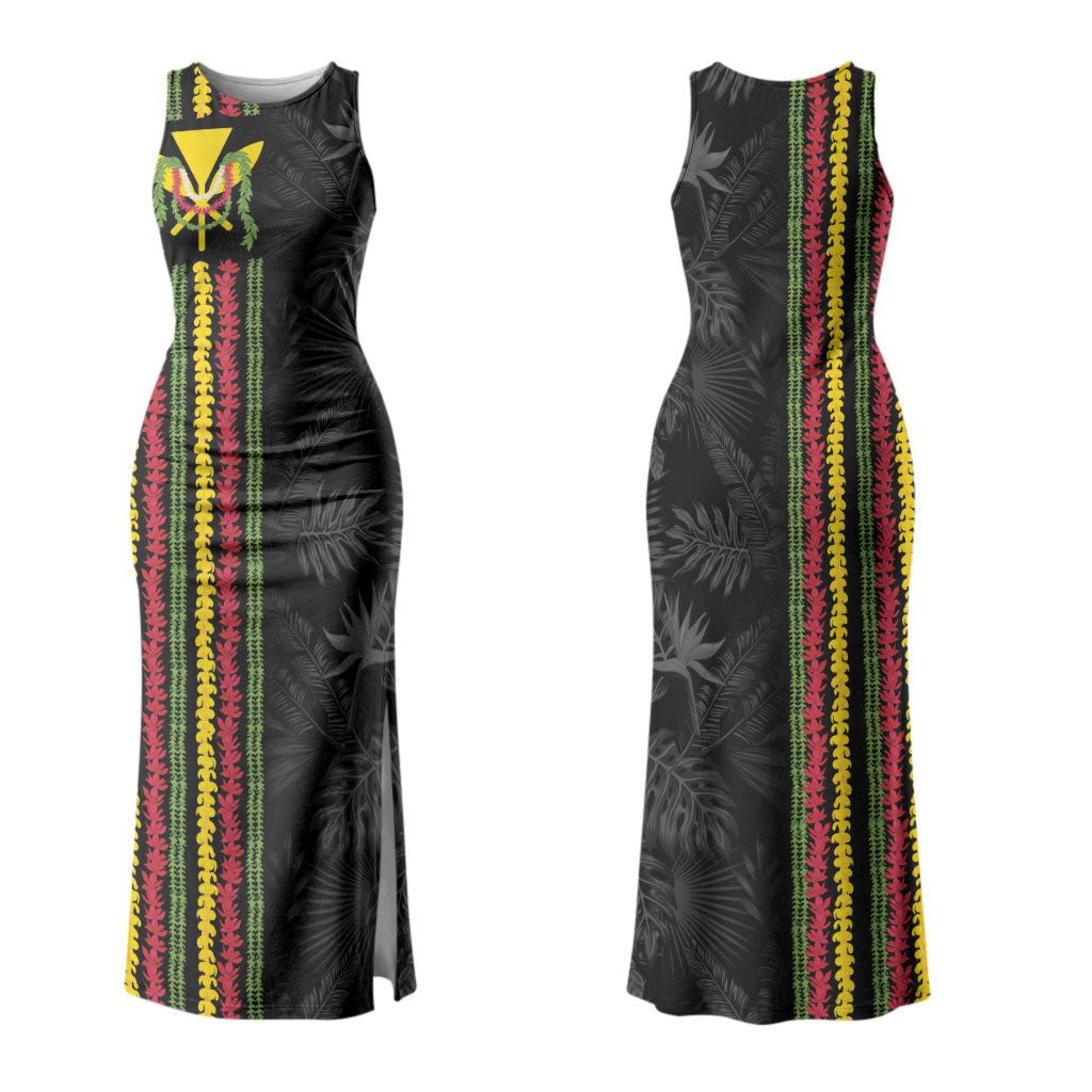 Hawaii Lei Kanaka Maoli Flag Family Matching Tank Maxi Dress and Hawaiian Shirt Tropical Vibes LT05 Mom's Dress Black - Polynesian Pride