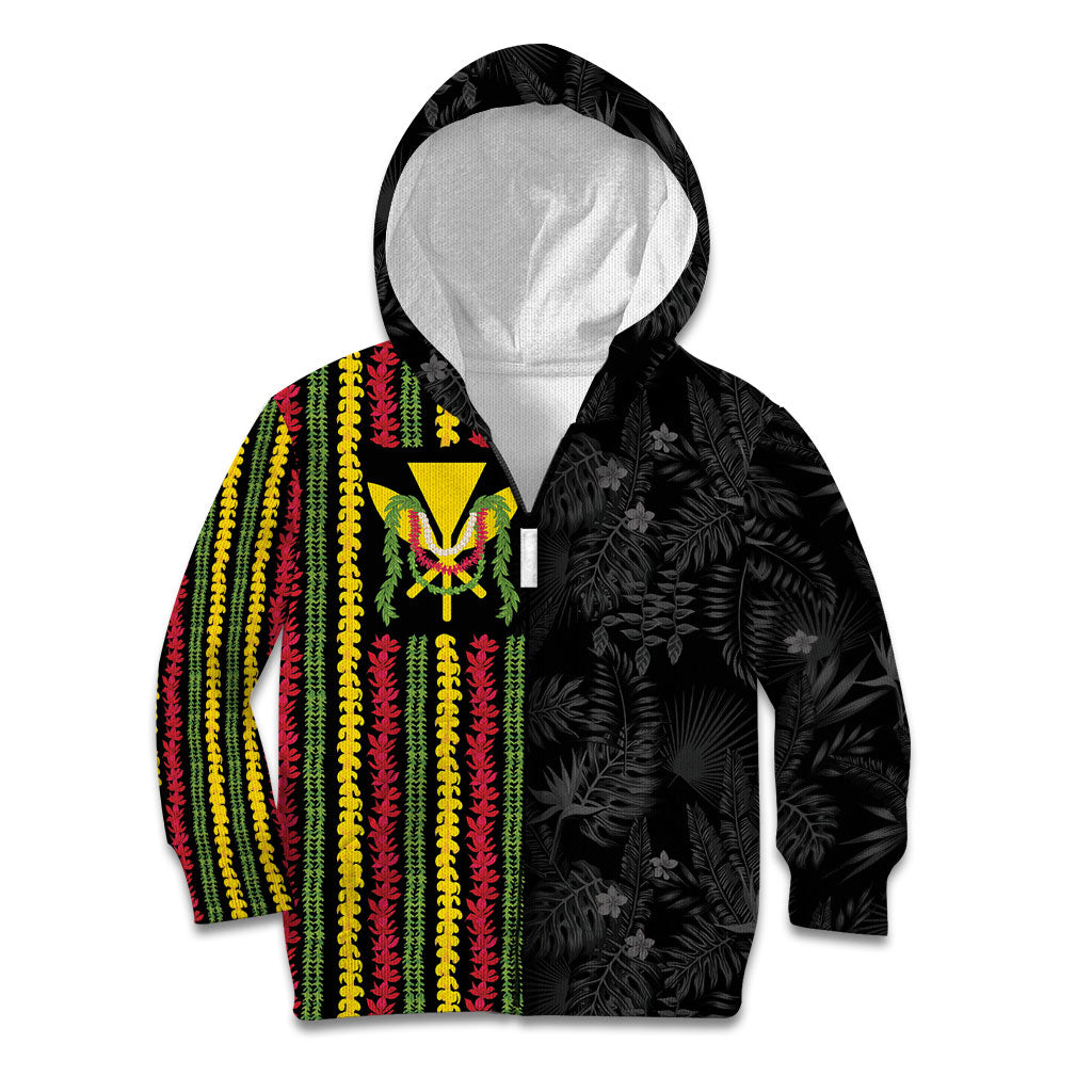 Hawaii Lei Kanaka Maoli Flag Kid Hoodie Tropical Vibes LT05 Zip Hoodie Black - Polynesian Pride