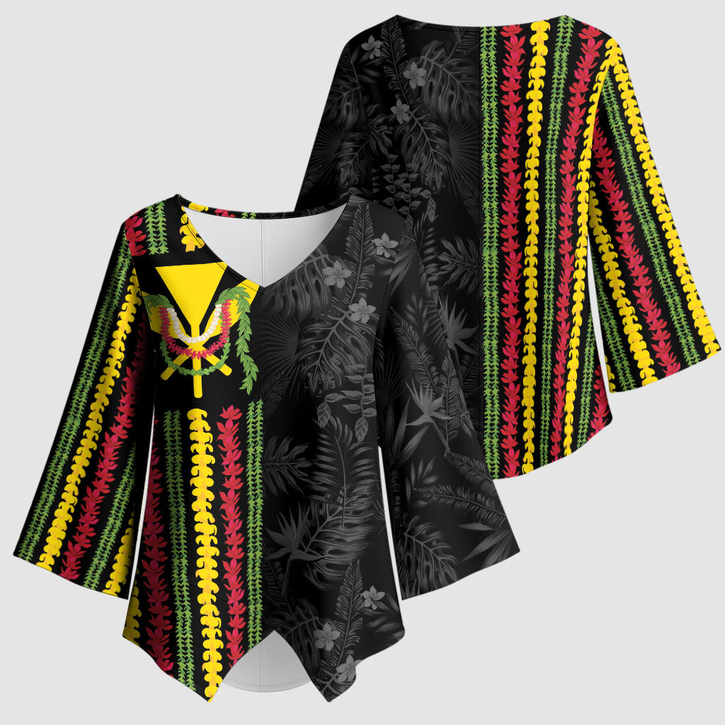 Hawaii Lei Kanaka Maoli Flag Kimono Sleeve Blouse Tropical Vibes LT05 - Polynesian Pride
