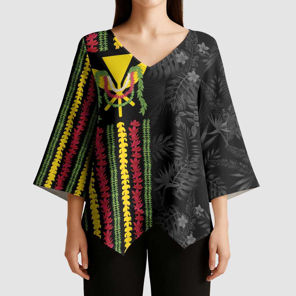 Hawaii Lei Kanaka Maoli Flag Kimono Sleeve Blouse Tropical Vibes LT05 - Polynesian Pride