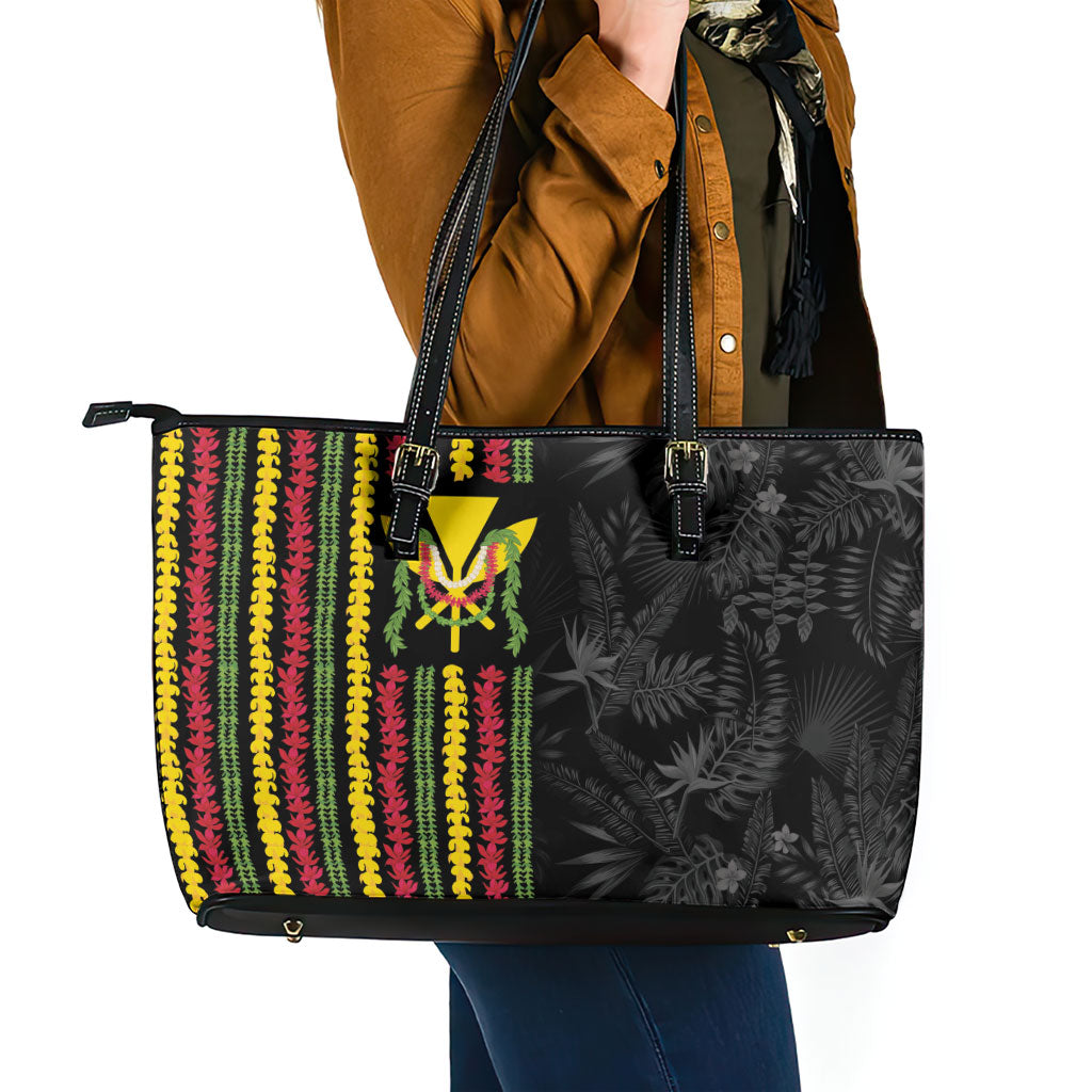Hawaii Lei Kanaka Maoli Flag Leather Tote Bag Tropical Vibes LT05 - Polynesian Pride