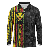 Hawaii Lei Kanaka Maoli Flag Long Sleeve Polo Shirt Tropical Vibes LT05 Black - Polynesian Pride