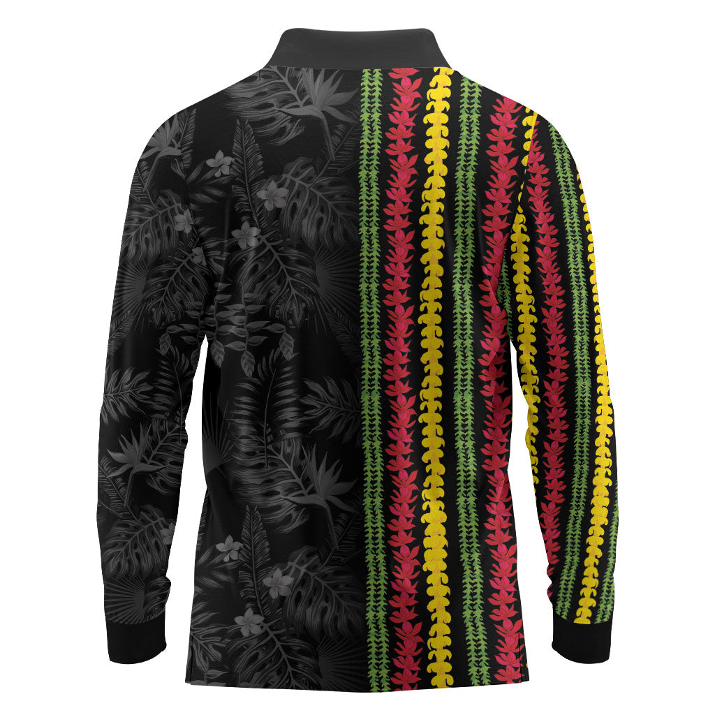 Hawaii Lei Kanaka Maoli Flag Long Sleeve Polo Shirt Tropical Vibes LT05 - Polynesian Pride