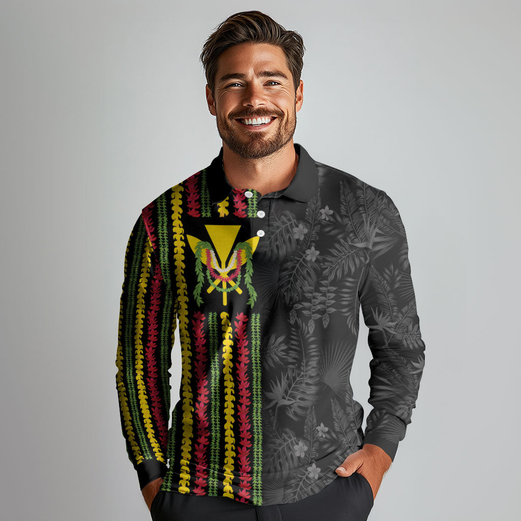 Hawaii Lei Kanaka Maoli Flag Long Sleeve Polo Shirt Tropical Vibes LT05 - Polynesian Pride