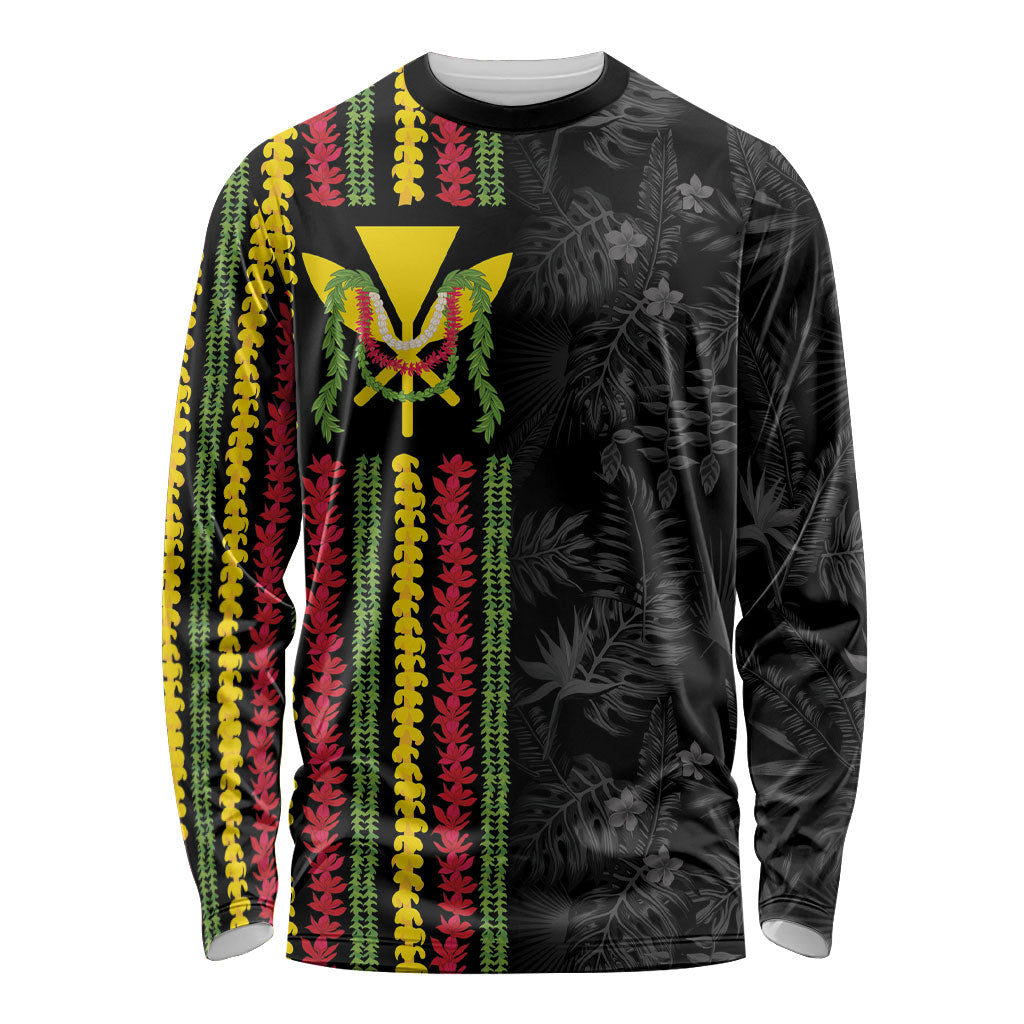 Hawaii Lei Kanaka Maoli Flag Long Sleeve Shirt Tropical Vibes LT05 Unisex Black - Polynesian Pride