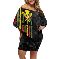 Hawaii Lei Kanaka Maoli Flag Off Shoulder Short Dress Tropical Vibes LT05 Women Black - Polynesian Pride