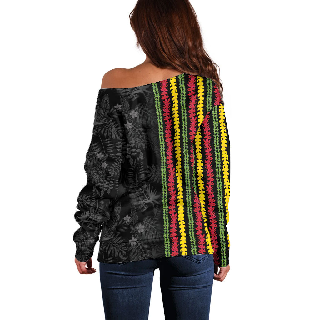 Hawaii Lei Kanaka Maoli Flag Off Shoulder Sweater Tropical Vibes LT05 - Polynesian Pride