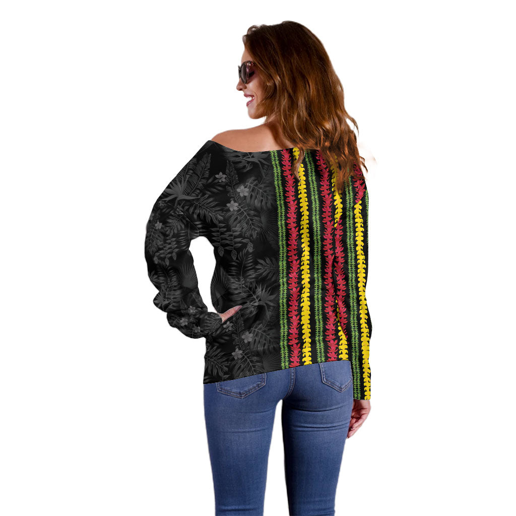 Hawaii Lei Kanaka Maoli Flag Off Shoulder Sweater Tropical Vibes LT05 - Polynesian Pride