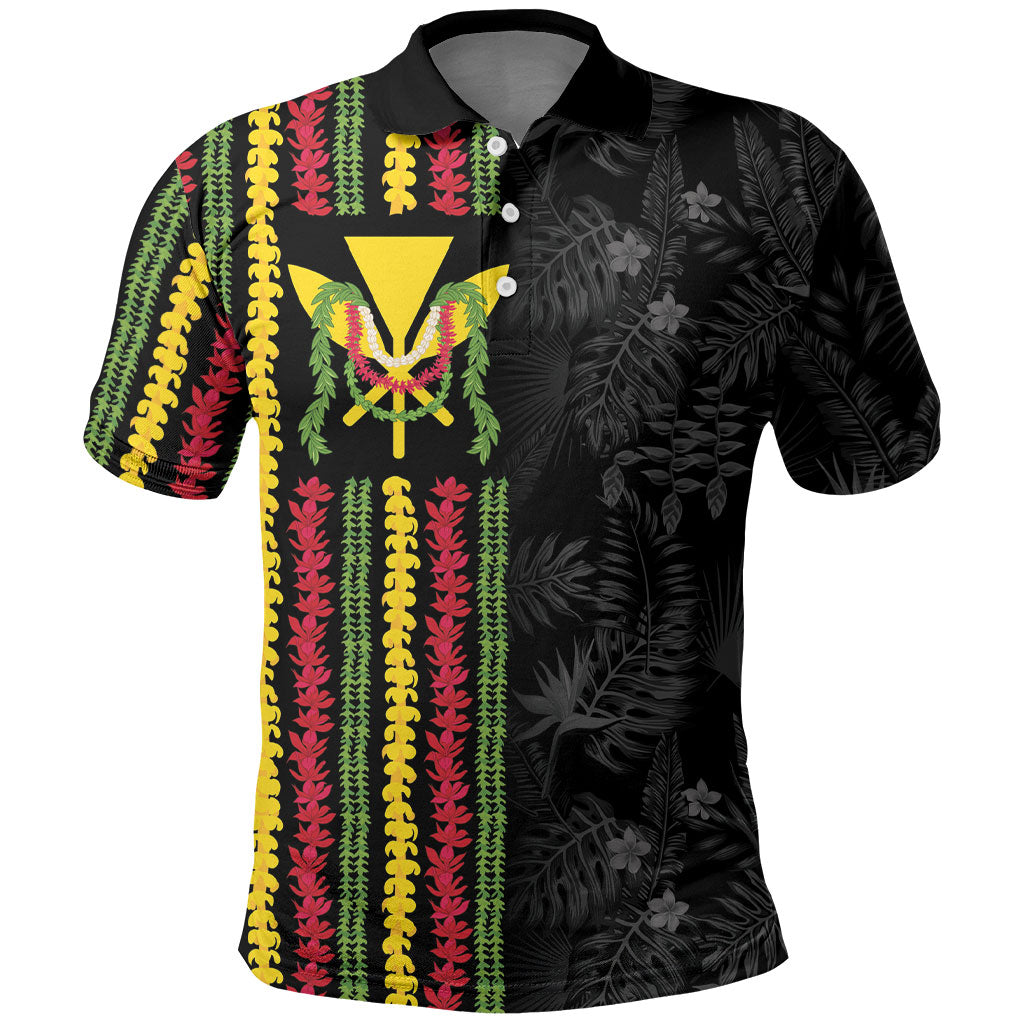 Hawaii Lei Kanaka Maoli Flag Polo Shirt Tropical Vibes LT05 Black - Polynesian Pride