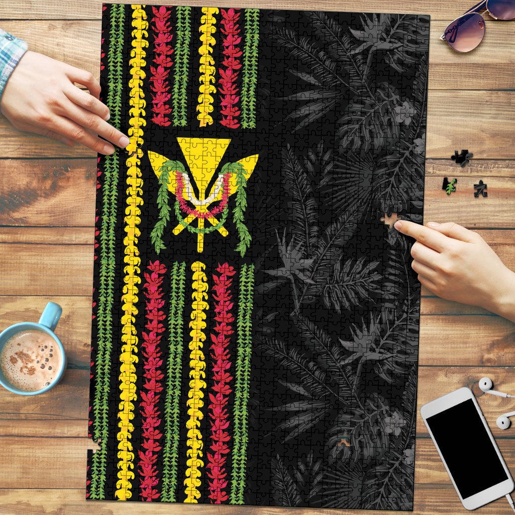 Hawaii Lei Kanaka Maoli Flag Puzzle Tropical Vibes LT05 Black - Polynesian Pride