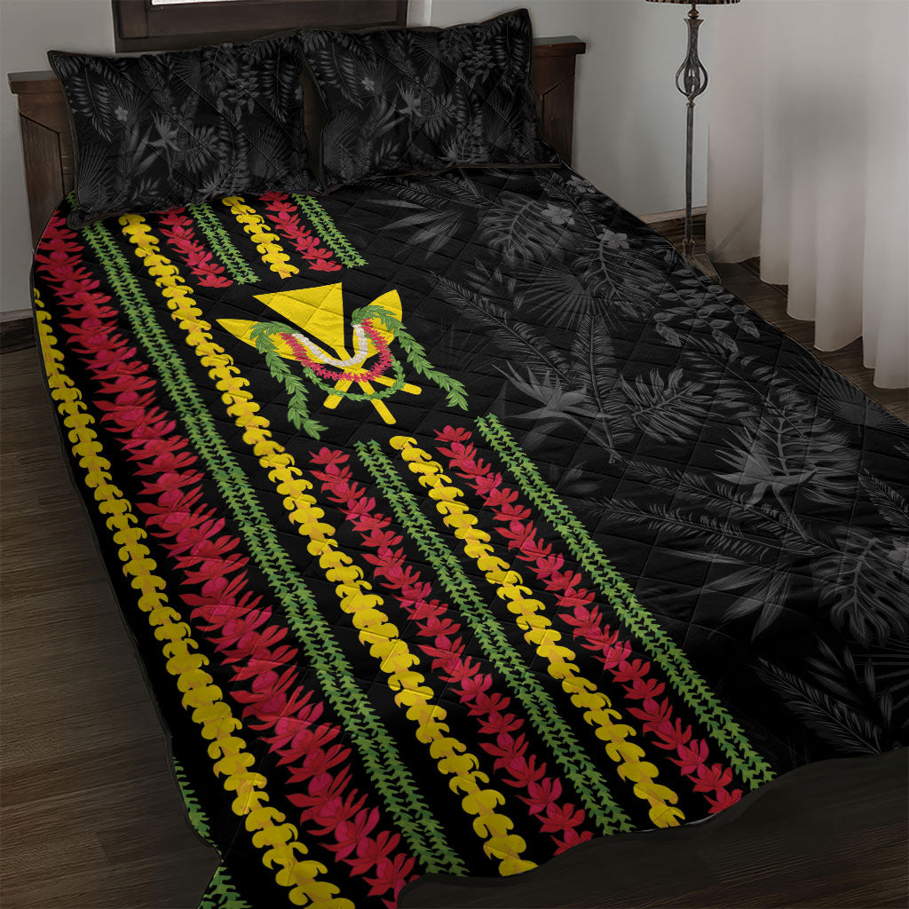 Hawaii Lei Kanaka Maoli Flag Quilt Bed Set Tropical Vibes LT05 Black - Polynesian Pride
