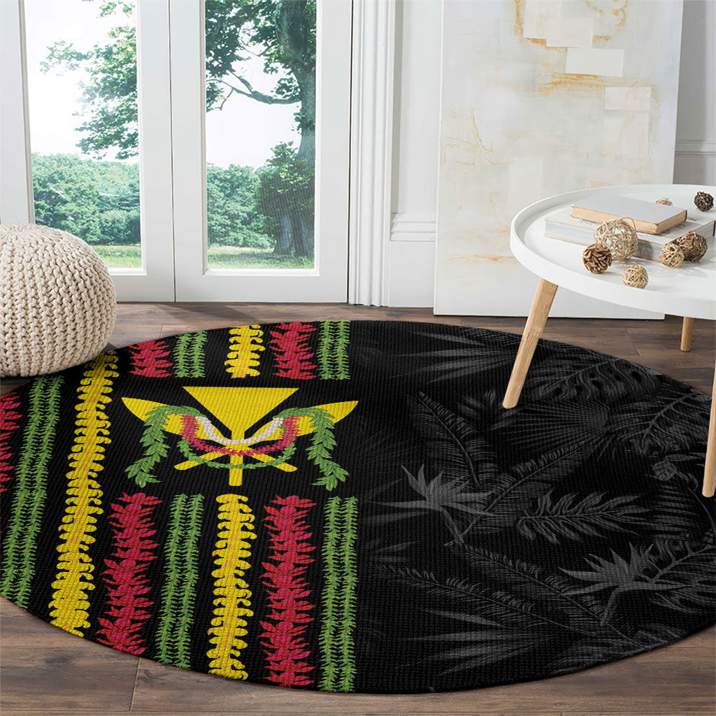 Hawaii Lei Kanaka Maoli Flag Round Carpet Tropical Vibes LT05 - Polynesian Pride
