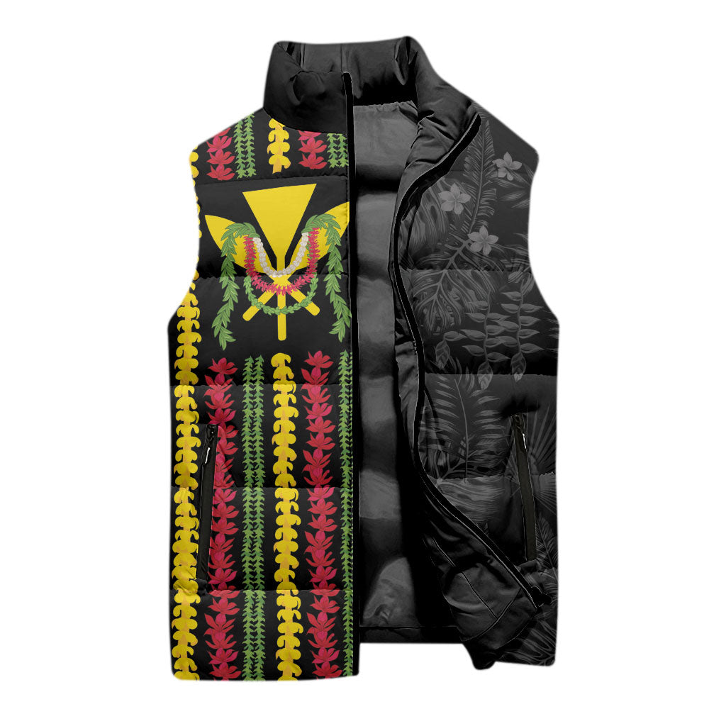 Hawaii Lei Kanaka Maoli Flag Sleeveless Puffer Jacket Tropical Vibes LT05 - Polynesian Pride