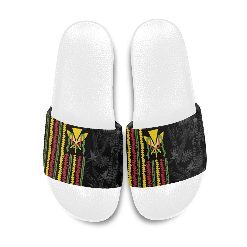 Hawaii Lei Kanaka Maoli Flag Slide Sandals Tropical Vibes LT05 Black - Polynesian Pride