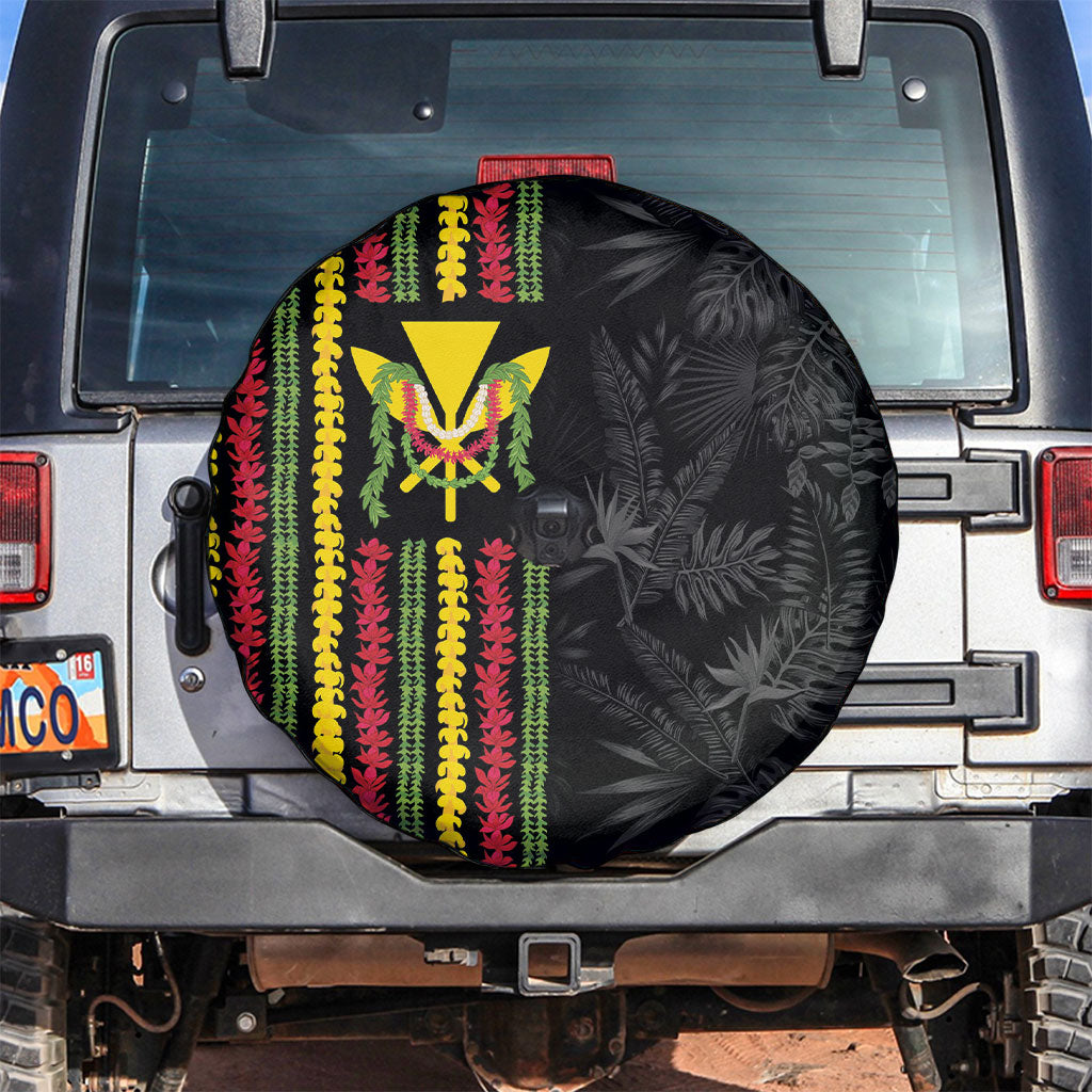 Hawaii Lei Kanaka Maoli Flag Spare Tire Cover Tropical Vibes LT05 Black - Polynesian Pride