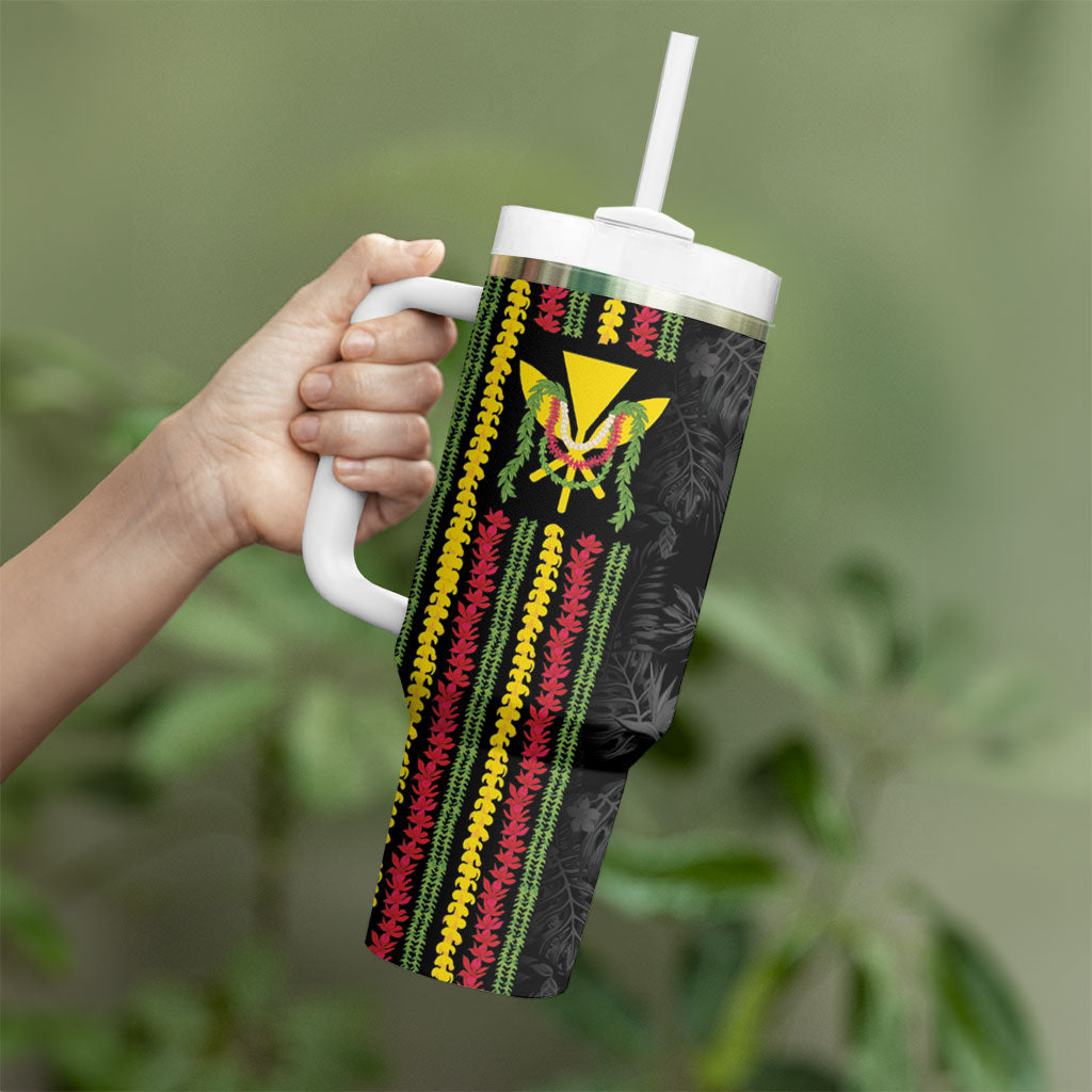 Hawaii Lei Kanaka Maoli Flag Tumbler With Handle Tropical Vibes LT05 - Polynesian Pride