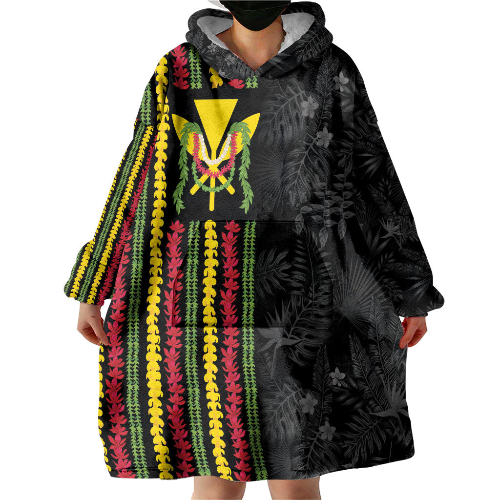 Hawaii Lei Kanaka Maoli Flag Wearable Blanket Hoodie Tropical Vibes LT05 - Polynesian Pride