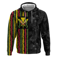 Hawaii Lei Kanaka Maoli Flag Zip Hoodie Tropical Vibes LT05 Pullover Hoodie Black - Polynesian Pride