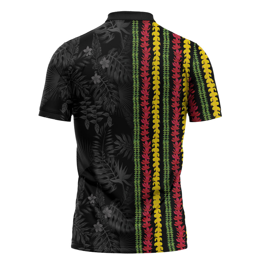 Hawaii Lei Kanaka Maoli Flag Zipper Polo Shirt Tropical Vibes LT05 - Polynesian Pride