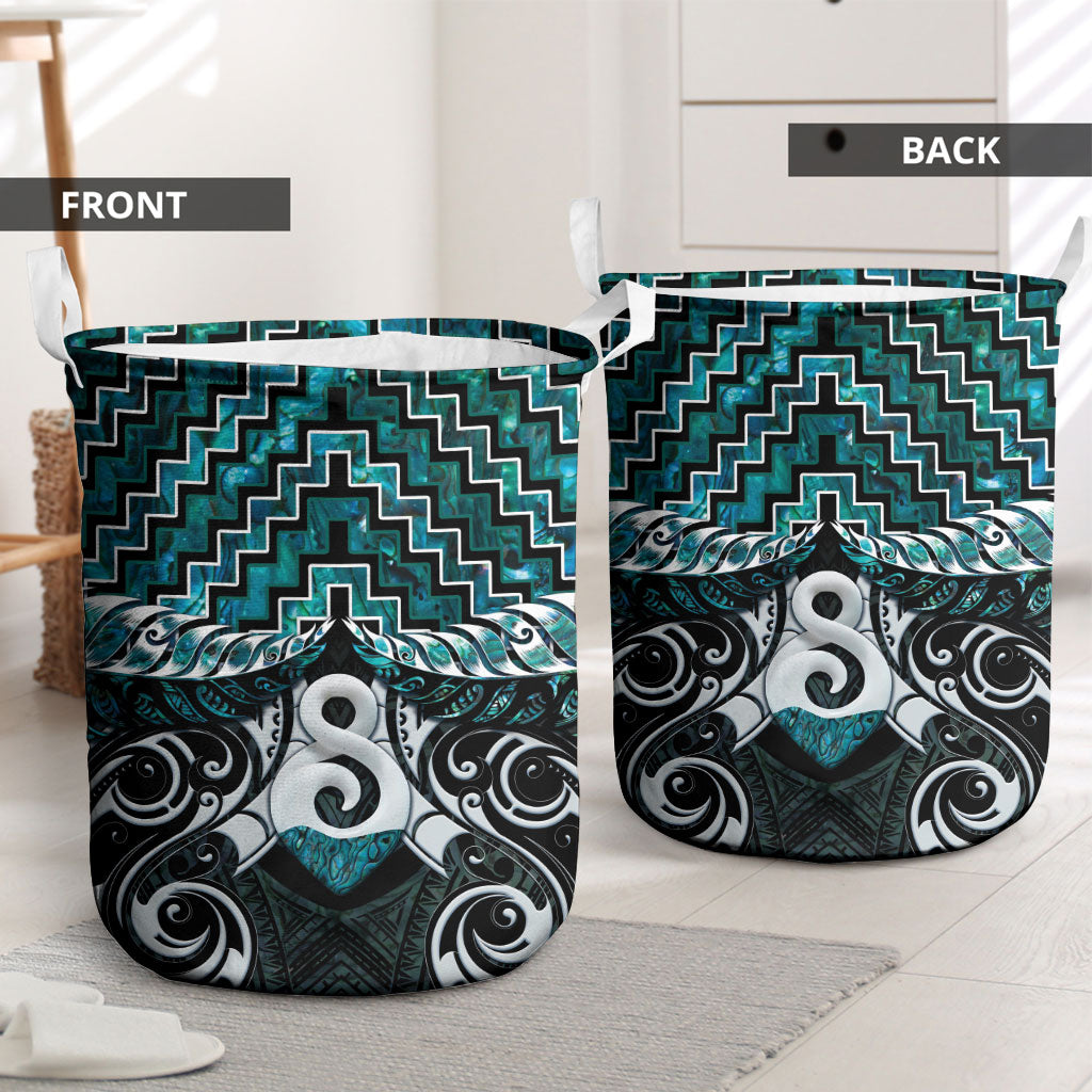 New Zealand Maori Laundry Basket Poutama Pikorua - Single Twist Paua Shell