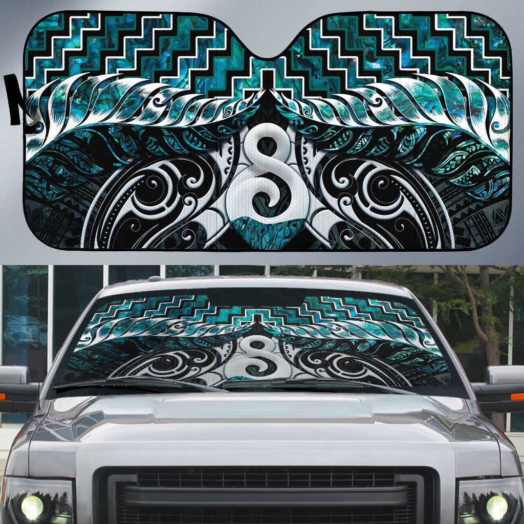 New Zealand Maori Auto Sun Shade Poutama Pikorua - Single Twist Paua Shell