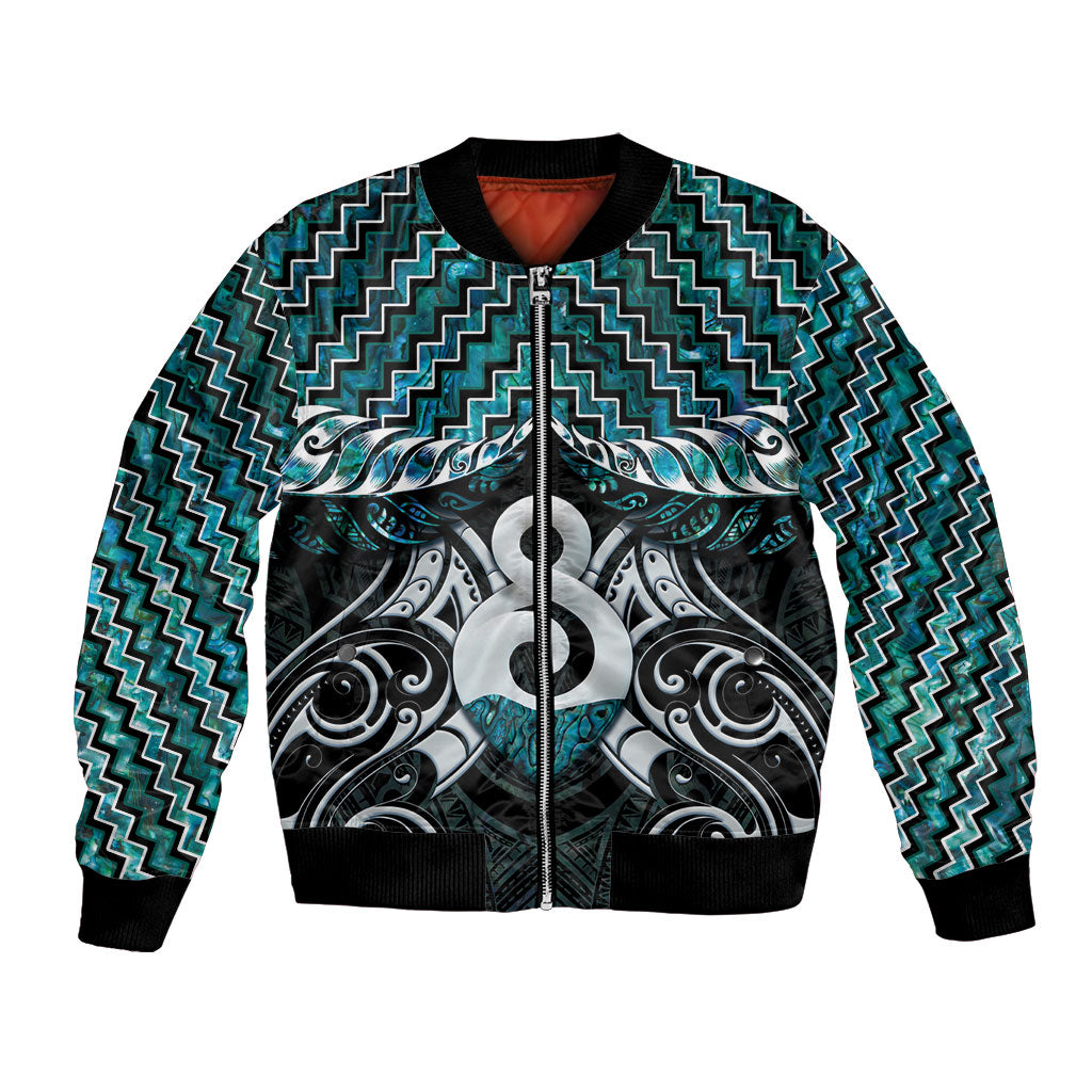 New Zealand Maori Bomber Jacket Poutama Pikorua - Single Twist Paua Shell