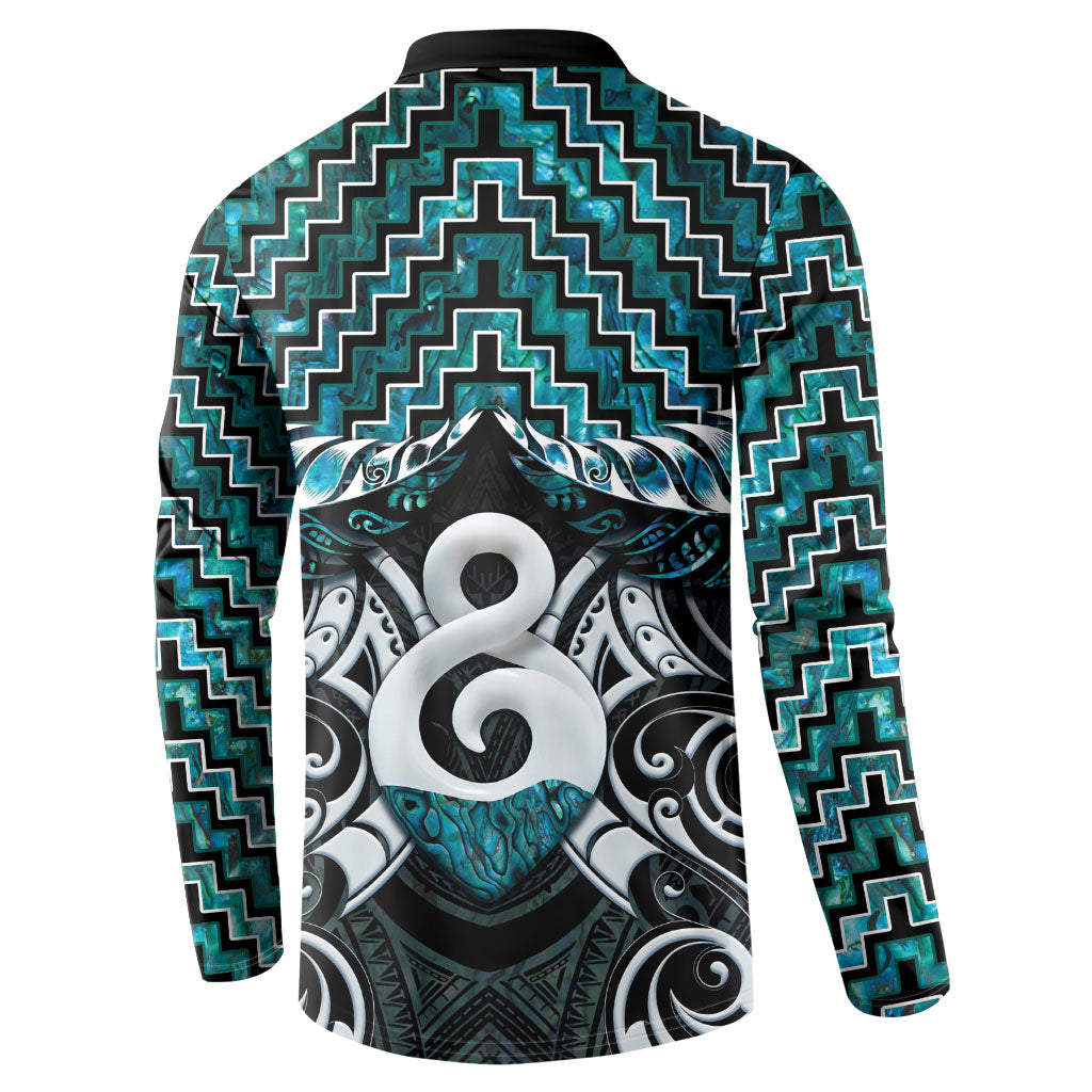 New Zealand Maori Button Sweatshirt Poutama Pikorua - Single Twist Paua Shell