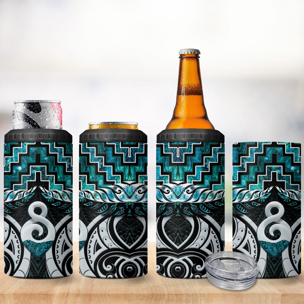 New Zealand Maori 4 in 1 Can Cooler Tumbler Poutama Pikorua - Single Twist Paua Shell