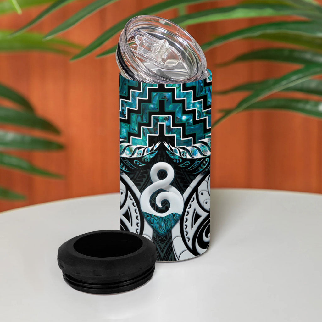 New Zealand Maori 4 in 1 Can Cooler Tumbler Poutama Pikorua - Single Twist Paua Shell