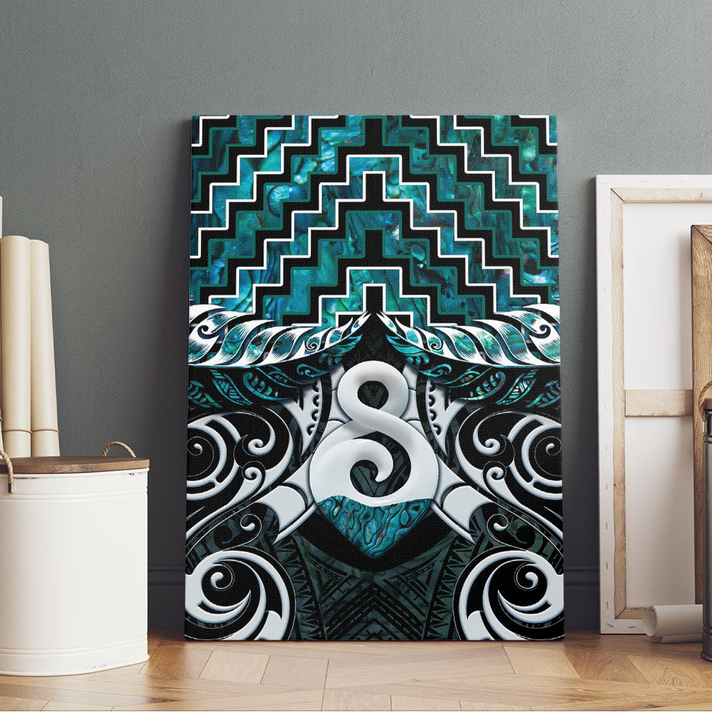 New Zealand Maori Canvas Wall Art Poutama Pikorua - Single Twist Paua Shell