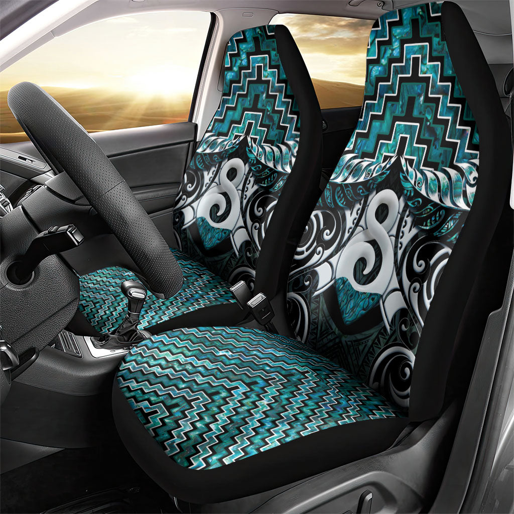 New Zealand Maori Car Seat Cover Poutama Pikorua - Single Twist Paua Shell