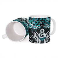 New Zealand Maori Ceramic Mug Poutama Pikorua - Single Twist Paua Shell