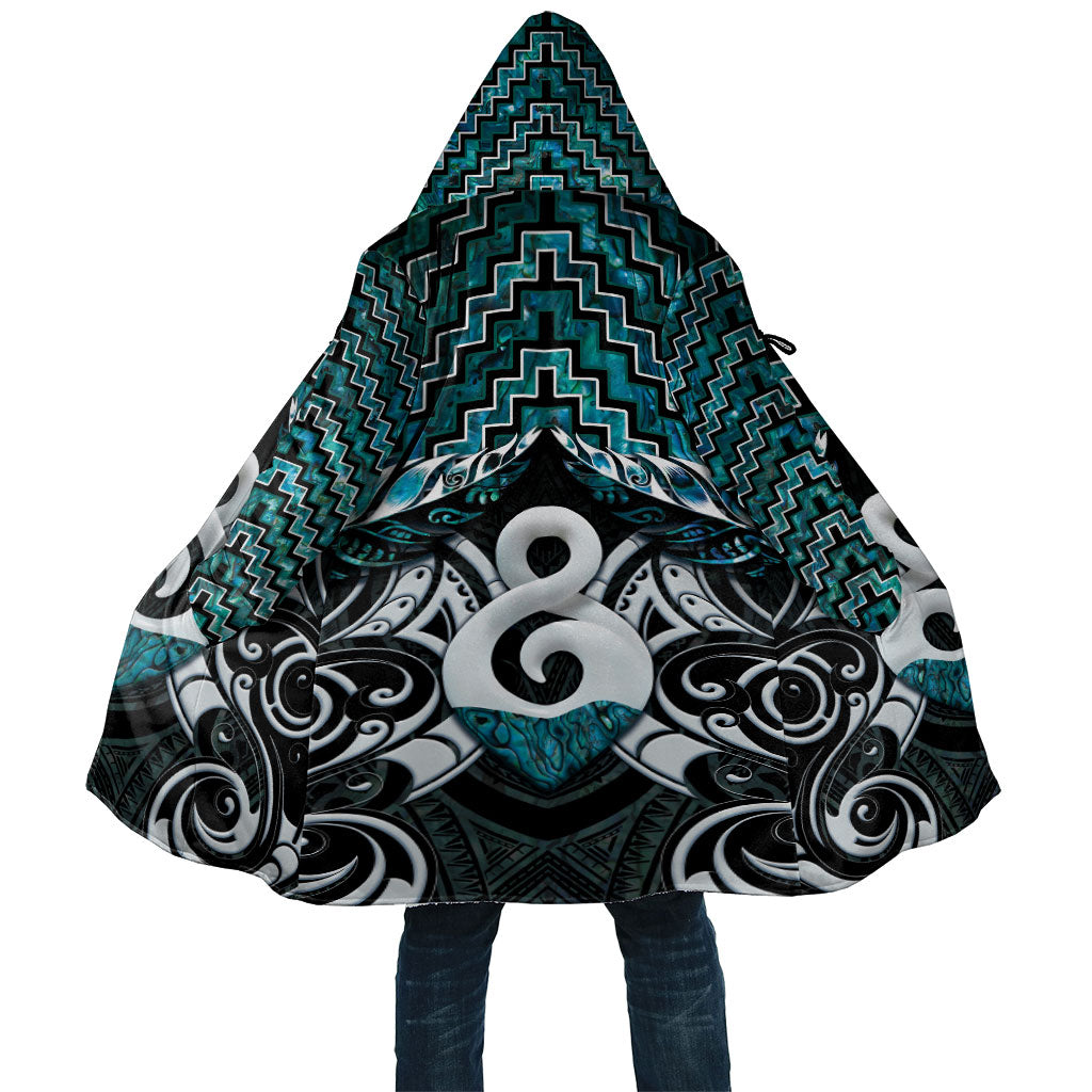 New Zealand Maori Cloak Poutama Pikorua - Single Twist Paua Shell LT05 Unisex Turquoise - Polynesian Pride