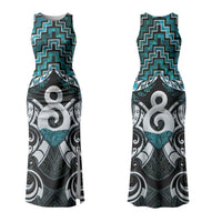 New Zealand Maori Couples Matching Tank Maxi Dress and Long Sleeve Button Shirt Poutama Pikorua - Single Twist Paua Shell
