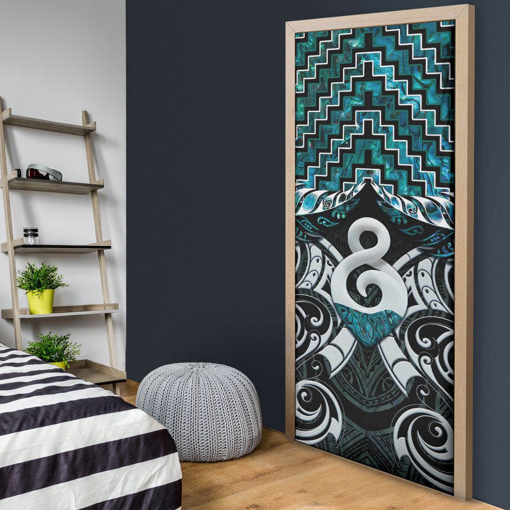 New Zealand Maori Door Cover Poutama Pikorua - Single Twist Paua Shell
