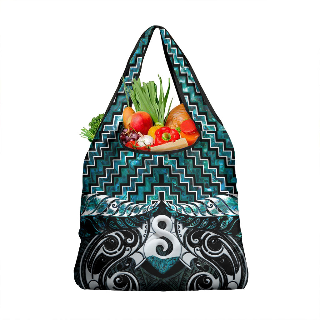 New Zealand Maori Grocery Bag Poutama Pikorua - Single Twist Paua Shell