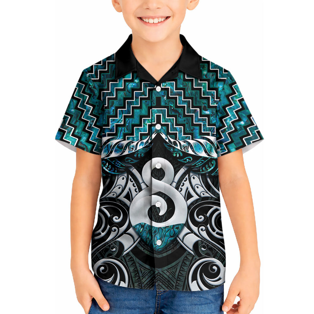 New Zealand Maori Kid Hawaiian Shirt Poutama Pikorua - Single Twist Paua Shell