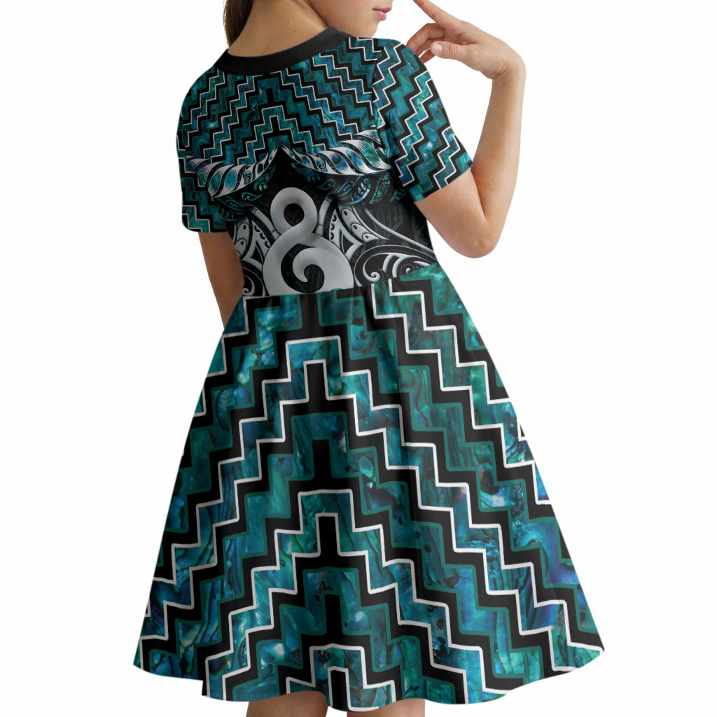 New Zealand Maori Kid Short Sleeve Dress Poutama Pikorua - Single Twist Paua Shell