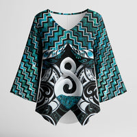 New Zealand Maori Kimono Sleeve Blouse Poutama Pikorua - Single Twist Paua Shell