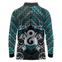 New Zealand Maori Long Sleeve Polo Shirt Poutama Pikorua - Single Twist Paua Shell
