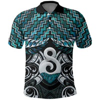 New Zealand Maori Polo Shirt Poutama Pikorua - Single Twist Paua Shell LT05 Turquoise - Polynesian Pride