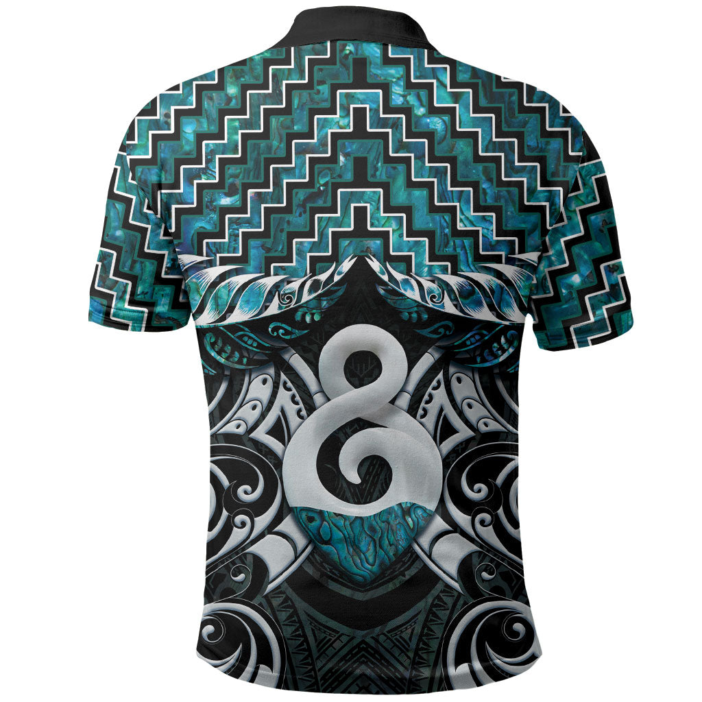 New Zealand Maori Polo Shirt Poutama Pikorua - Single Twist Paua Shell LT05 - Polynesian Pride
