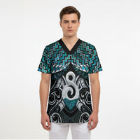 New Zealand Maori Scrub Top Poutama Pikorua - Single Twist Paua Shell