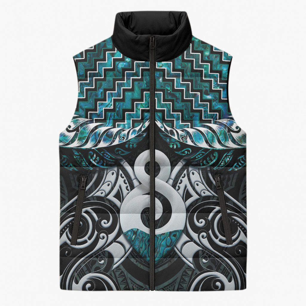 New Zealand Maori Sleeveless Puffer Jacket Poutama Pikorua - Single Twist Paua Shell