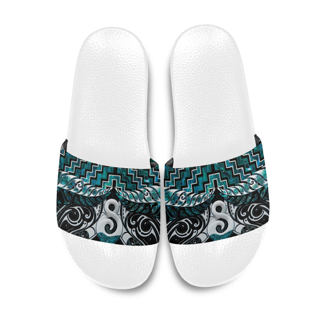 New Zealand Maori Slide Sandals Poutama Pikorua - Single Twist Paua Shell