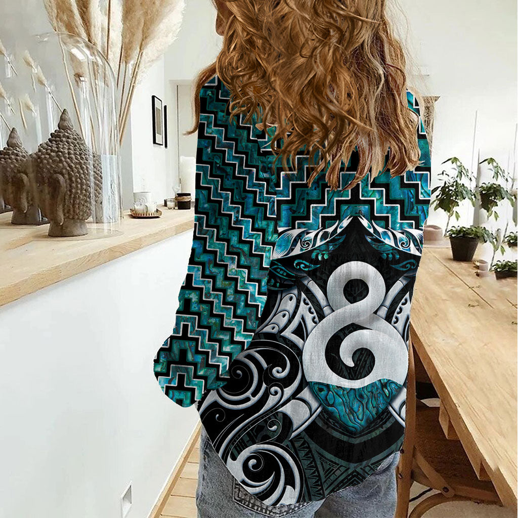 New Zealand Maori Women Casual Shirt Poutama Pikorua - Single Twist Paua Shell