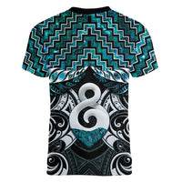 New Zealand Maori Women V-Neck T-Shirt Poutama Pikorua - Single Twist Paua Shell