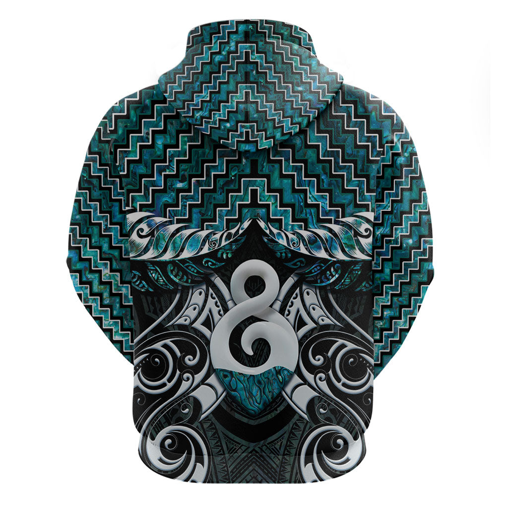 New Zealand Maori Zip Hoodie Poutama Pikorua - Single Twist Paua Shell