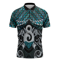 New Zealand Maori Zipper Polo Shirt Poutama Pikorua - Single Twist Paua Shell